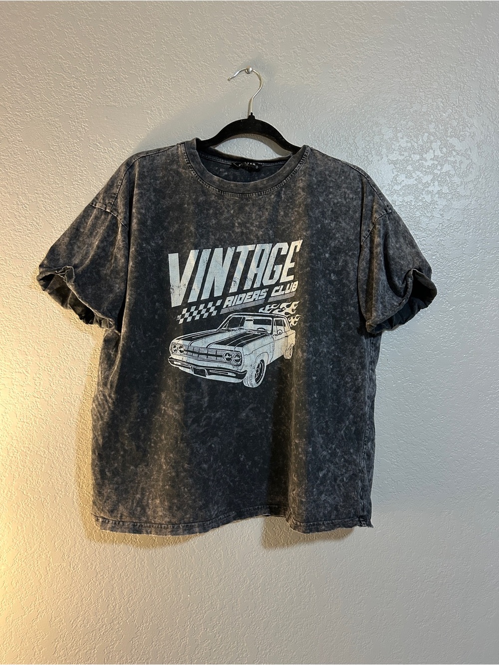 Vintage Riders Club Graphic Tee - Black Acid Wash Women’s Short Sleeve